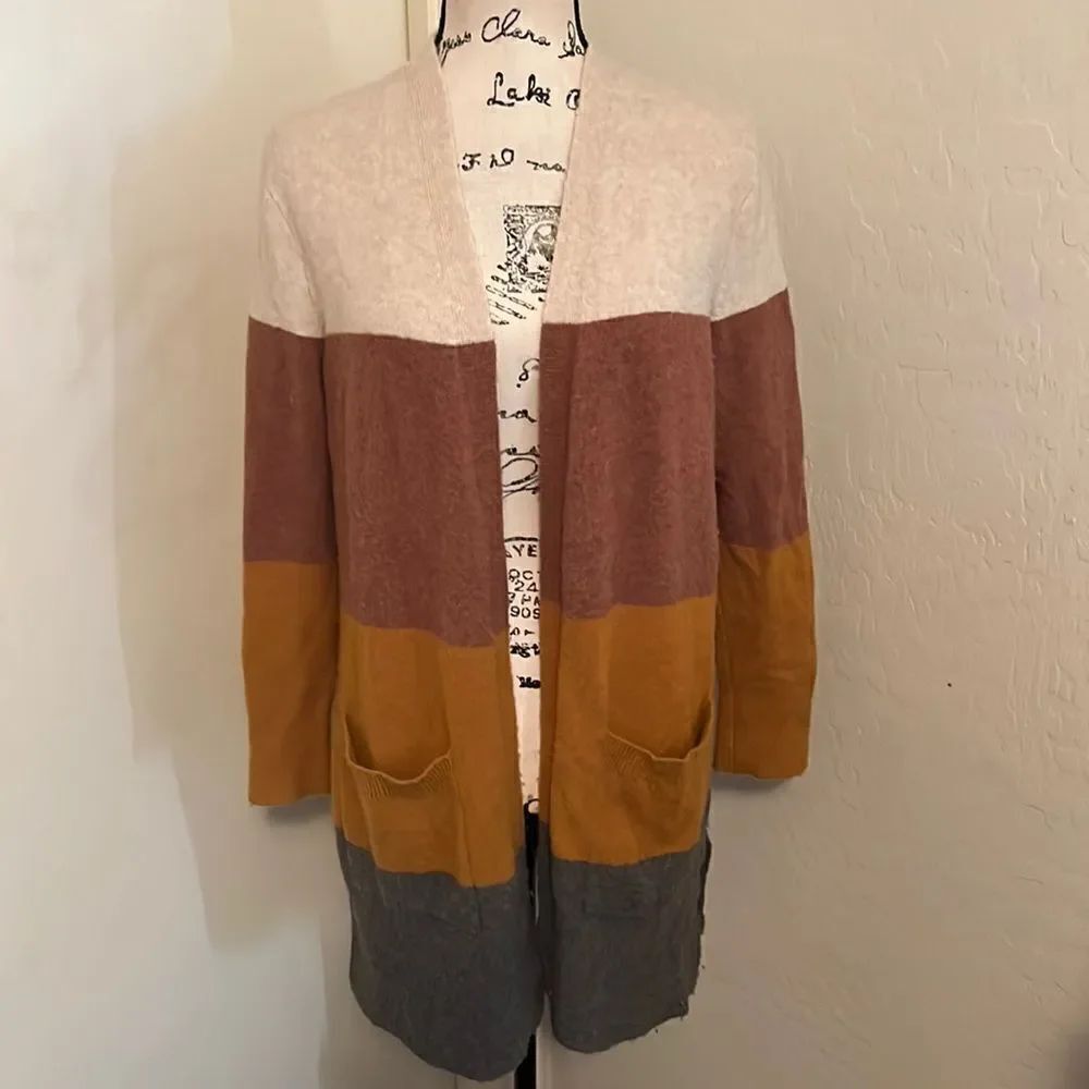 Madewell Multi Color Cardigan Wool Blend Front Pockets Sweater Modern Casual